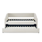 Beige Twin Linen Tufted Daybed with Trundle