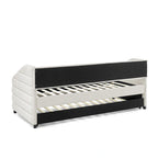 Beige Twin Linen Tufted Daybed with Trundle