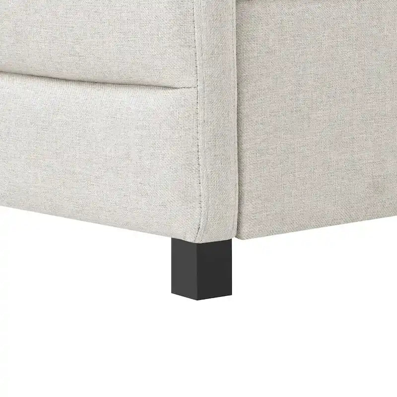 Beige Twin Linen Tufted Daybed with Trundle