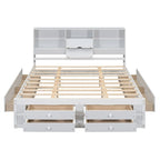 White King Size Modern Wooden Bed with Storage Headboard and 8 Drawers