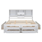 White King Size Modern Wooden Bed with Storage Headboard and 8 Drawers