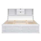 White King Size Modern Wooden Bed with Storage Headboard and 8 Drawers