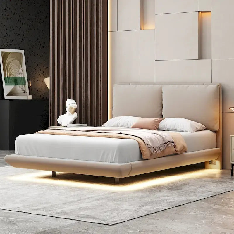 Letto flottante in velluto con luce sensore