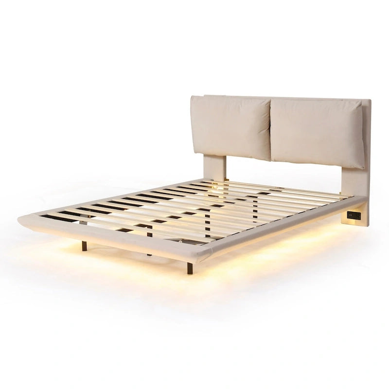 Letto flottante in velluto con luce sensore