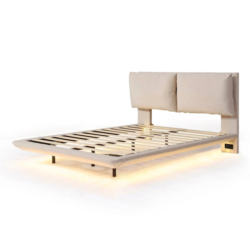 Letto flottante in velluto con luce sensore
