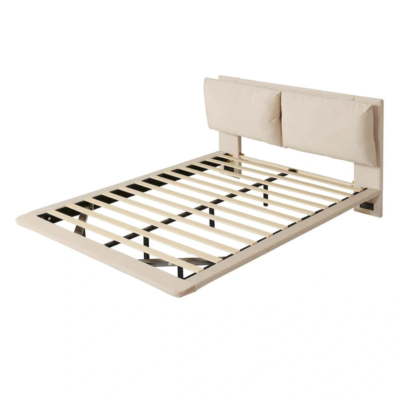 Letto flottante in velluto con luce sensore