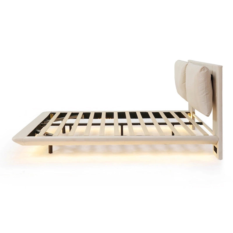 Letto flottante in velluto con luce sensore