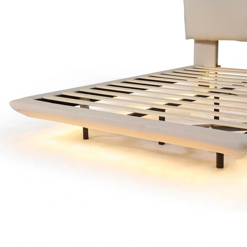 Letto flottante in velluto con luce sensore
