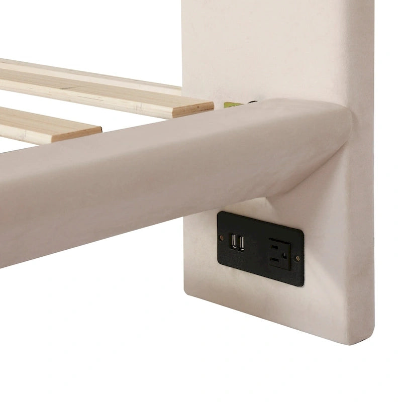 Letto flottante in velluto con luce sensore