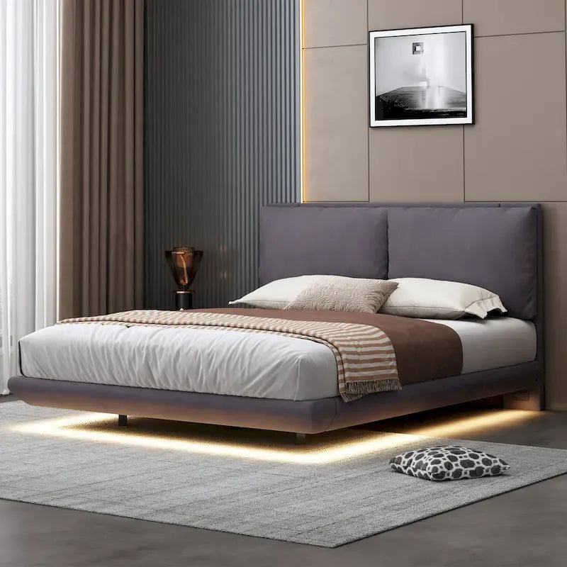 Letto flottante in velluto con luce sensore