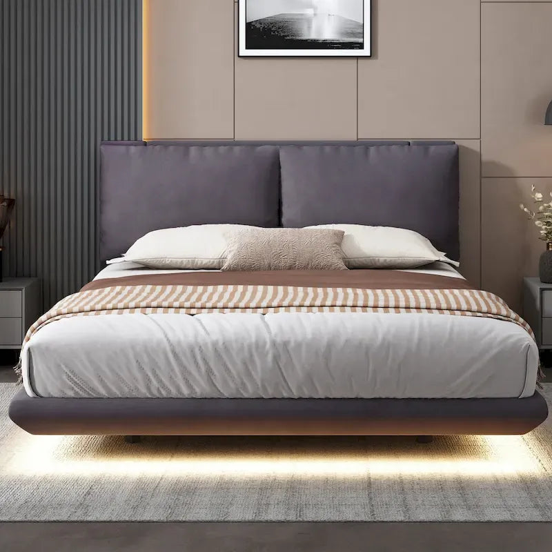 Letto flottante in velluto con luce sensore