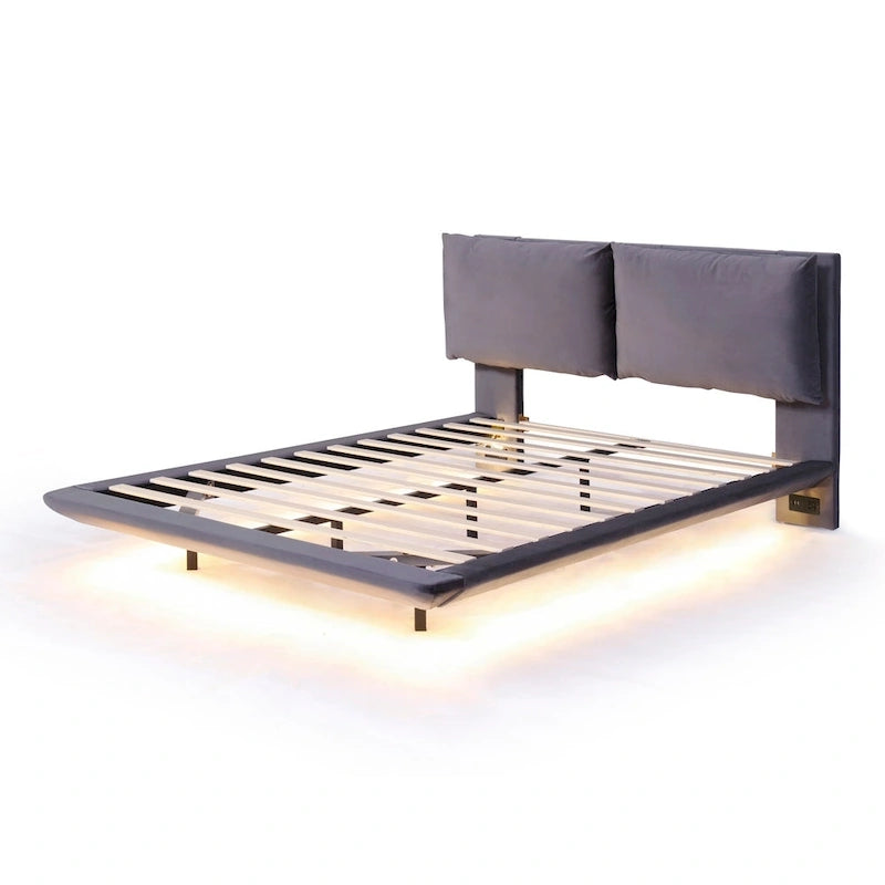 Letto flottante in velluto con luce sensore