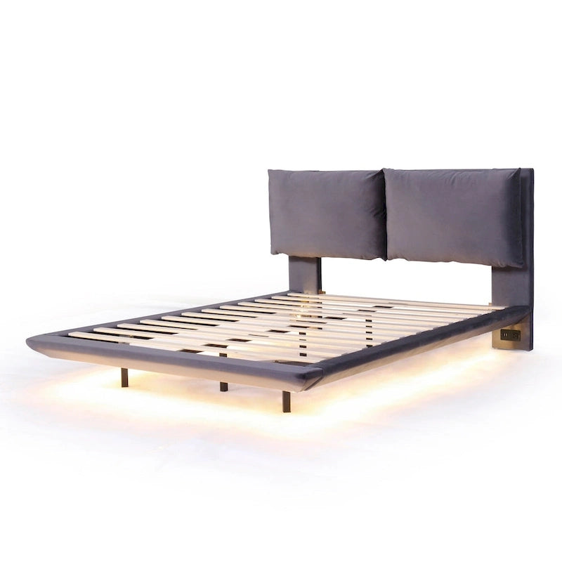 Letto flottante in velluto con luce sensore