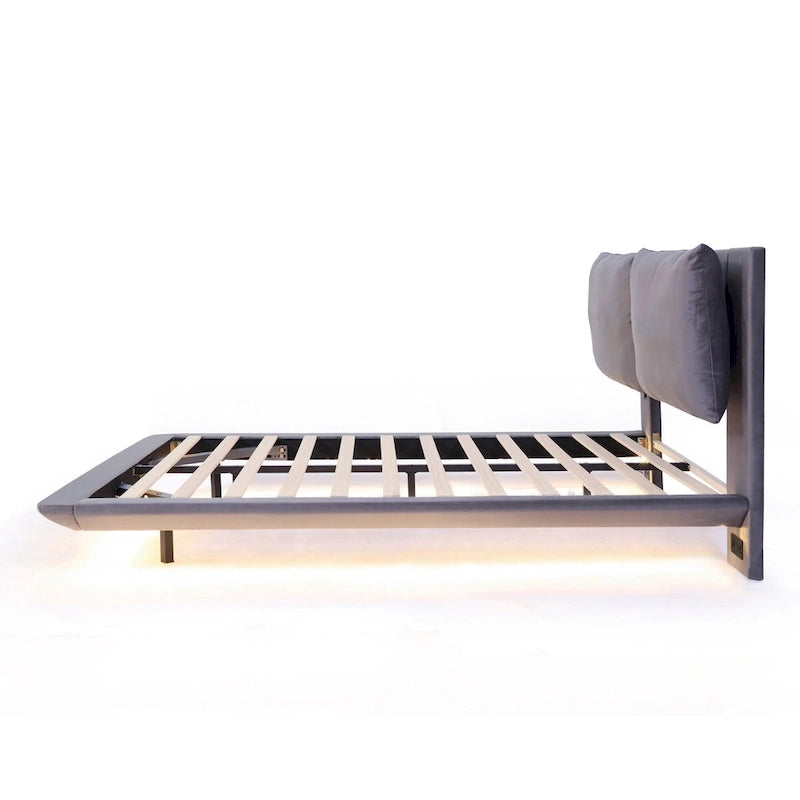 Letto flottante in velluto con luce sensore