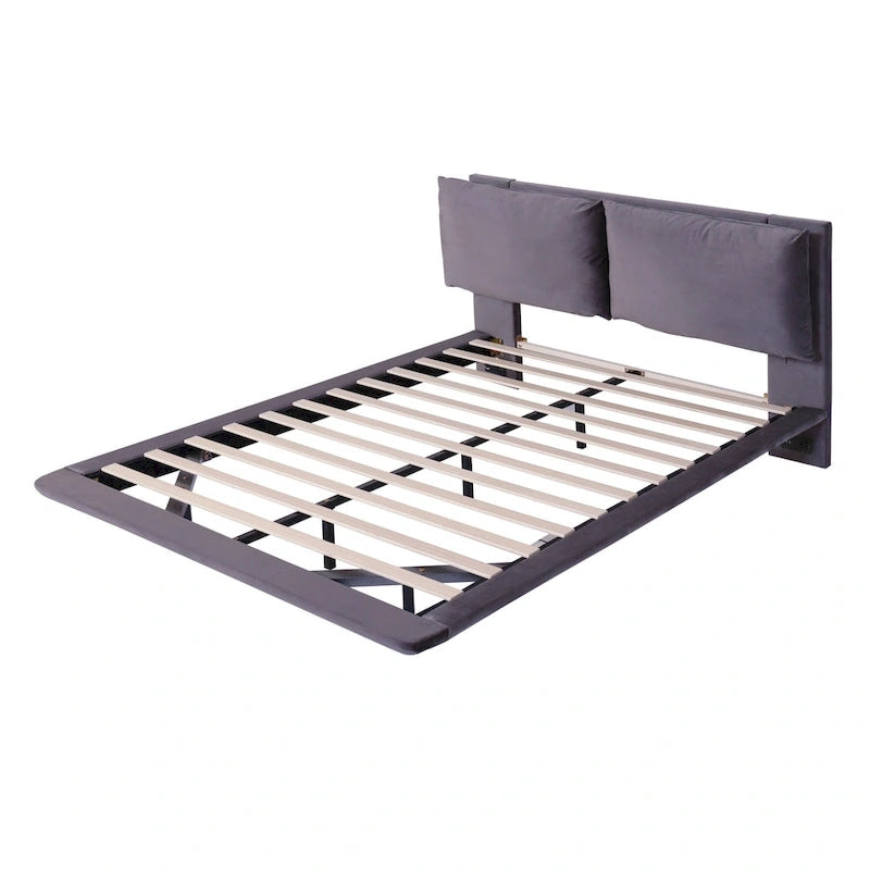 Letto flottante in velluto con luce sensore
