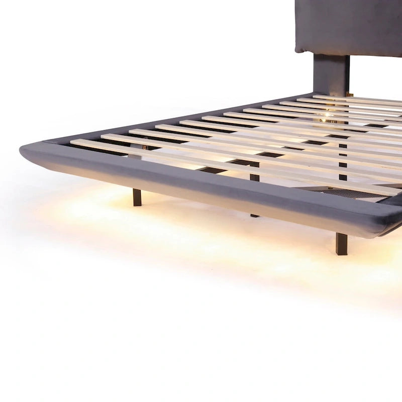 Letto flottante in velluto con luce sensore