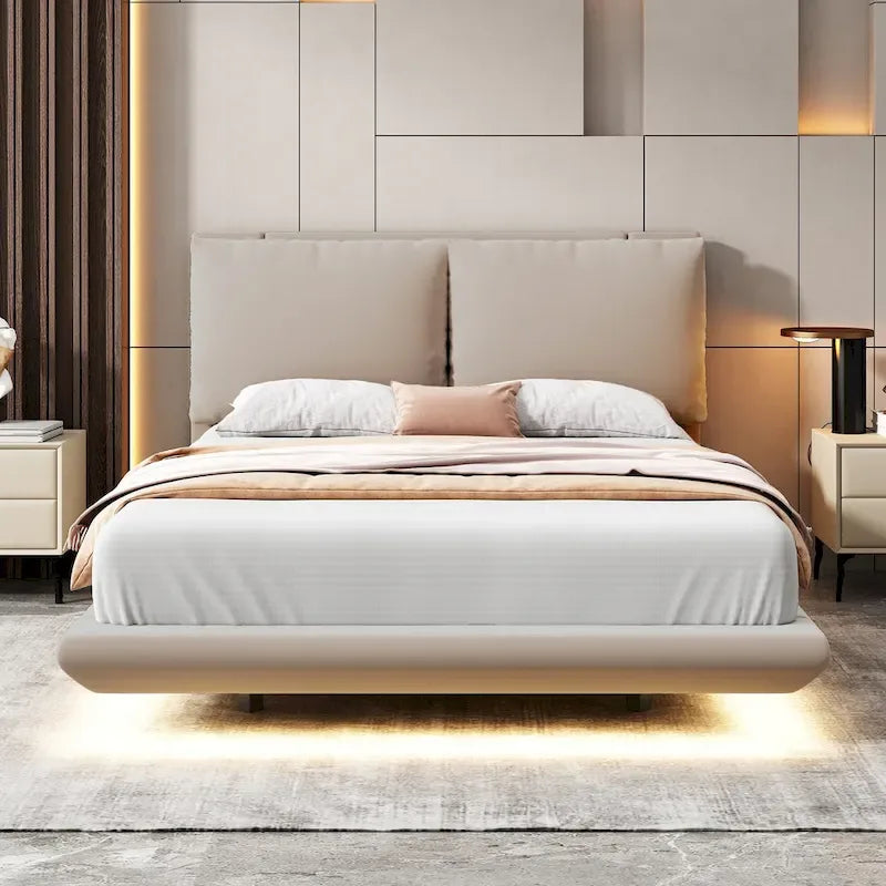 Letto flottante in velluto con luce sensore