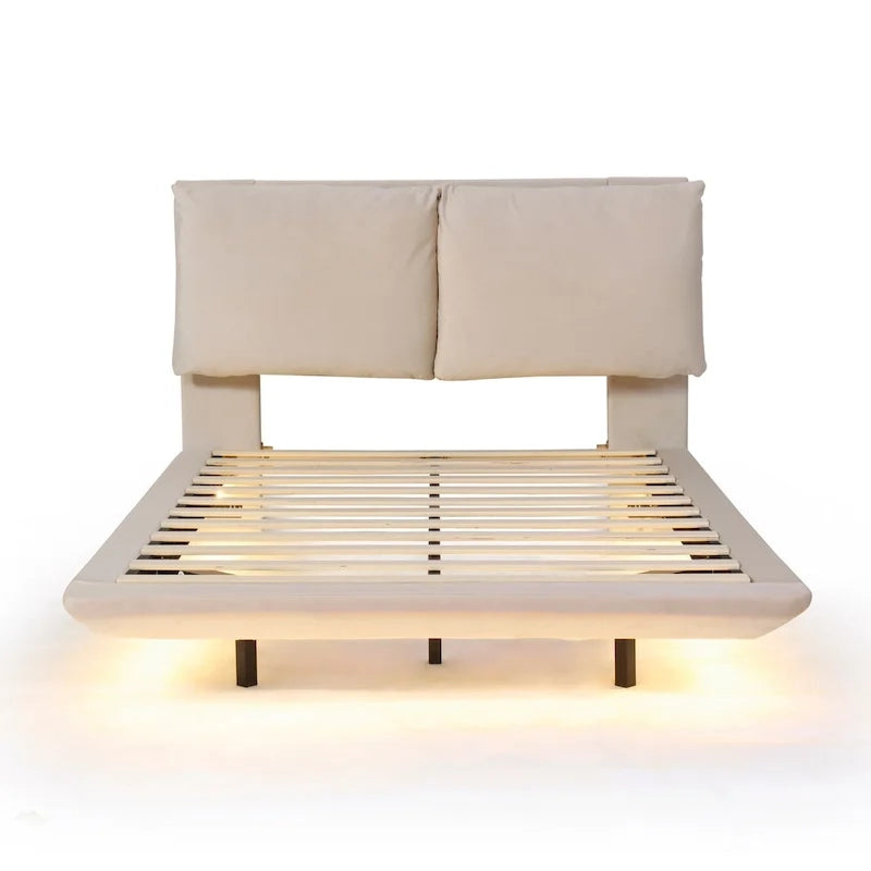 Letto flottante in velluto con luce sensore