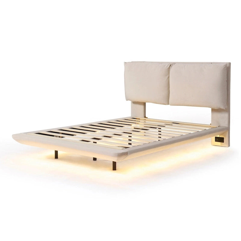 Letto flottante in velluto con luce sensore