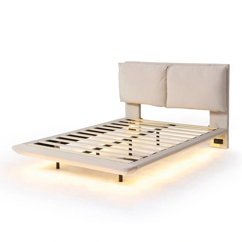 Letto flottante in velluto con luce sensore