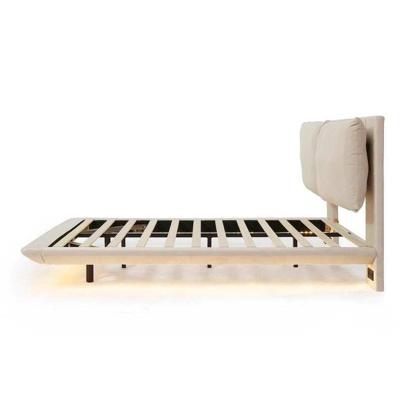 Letto flottante in velluto con luce sensore