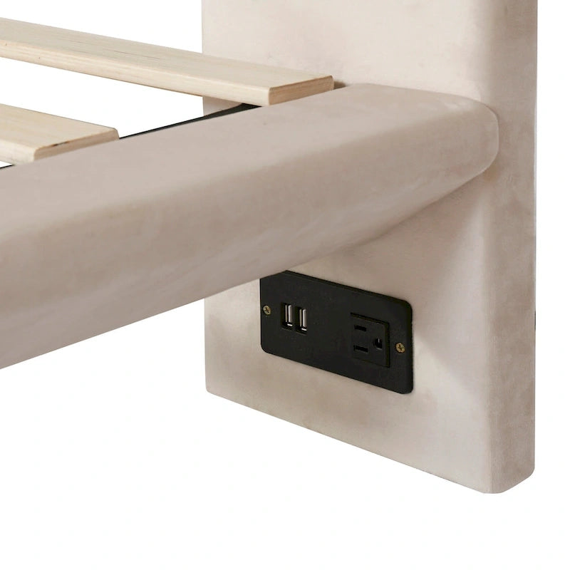 Letto flottante in velluto con luce sensore
