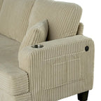 Divano a 3 posti rettangolare moderno in velluto a coste 85 con USB e 2 cuscini