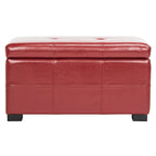 Tufted Bicast Leather Storage Bench with Hinged Lid and Wooden Legs