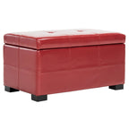 Tufted Bicast Leather Storage Bench with Hinged Lid and Wooden Legs