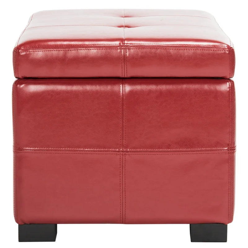 Tufted Bicast Leather Storage Bench with Hinged Lid and Wooden Legs