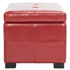 Tufted Bicast Leather Storage Bench with Hinged Lid and Wooden Legs