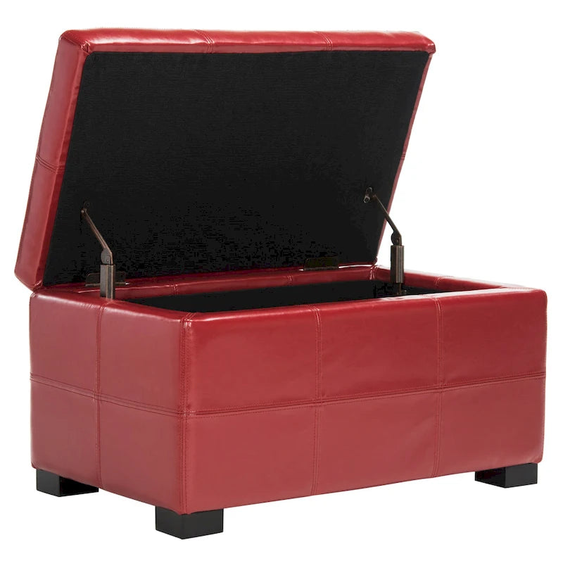 Tufted Bicast Leather Storage Bench with Hinged Lid and Wooden Legs