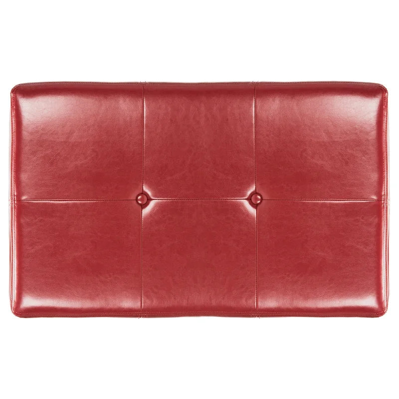 Tufted Bicast Leather Storage Bench with Hinged Lid and Wooden Legs