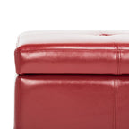 Tufted Bicast Leather Storage Bench with Hinged Lid and Wooden Legs