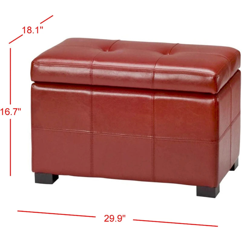 Tufted Bicast Leather Storage Bench with Hinged Lid and Wooden Legs