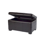 Tufted Bicast Leather Storage Bench with Hinged Lid and Wooden Legs