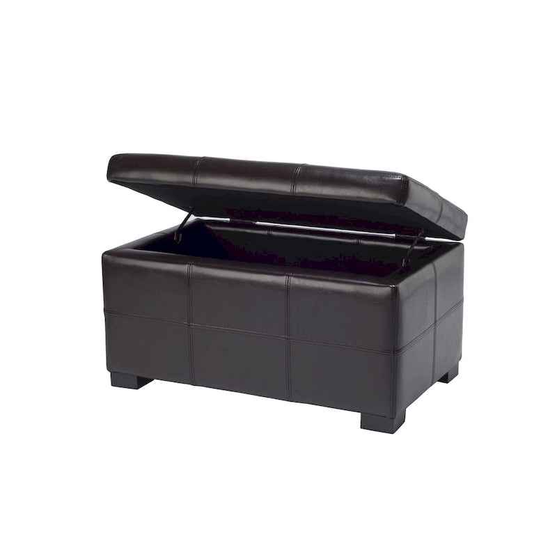 Tufted Bicast Leather Storage Bench with Hinged Lid and Wooden Legs