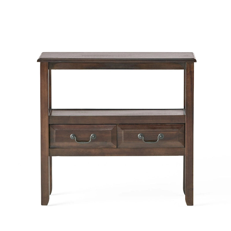 Rustic Acacia Wood Accent Console Table with Drawers and Shelf