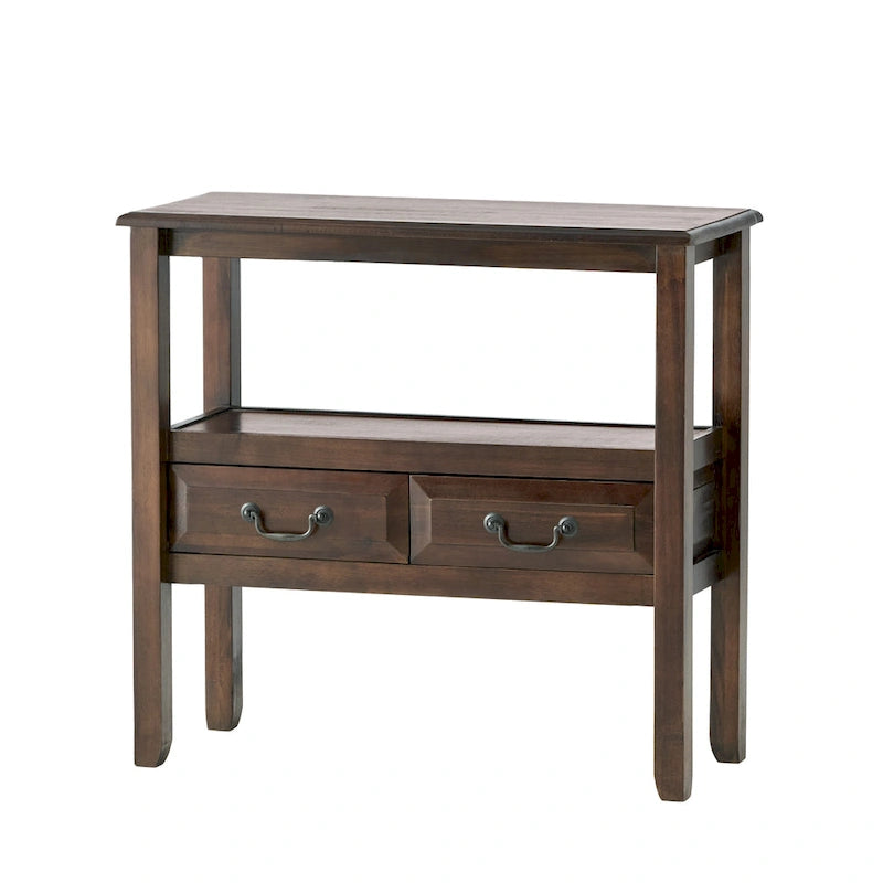 Rustic Acacia Wood Accent Console Table with Drawers and Shelf