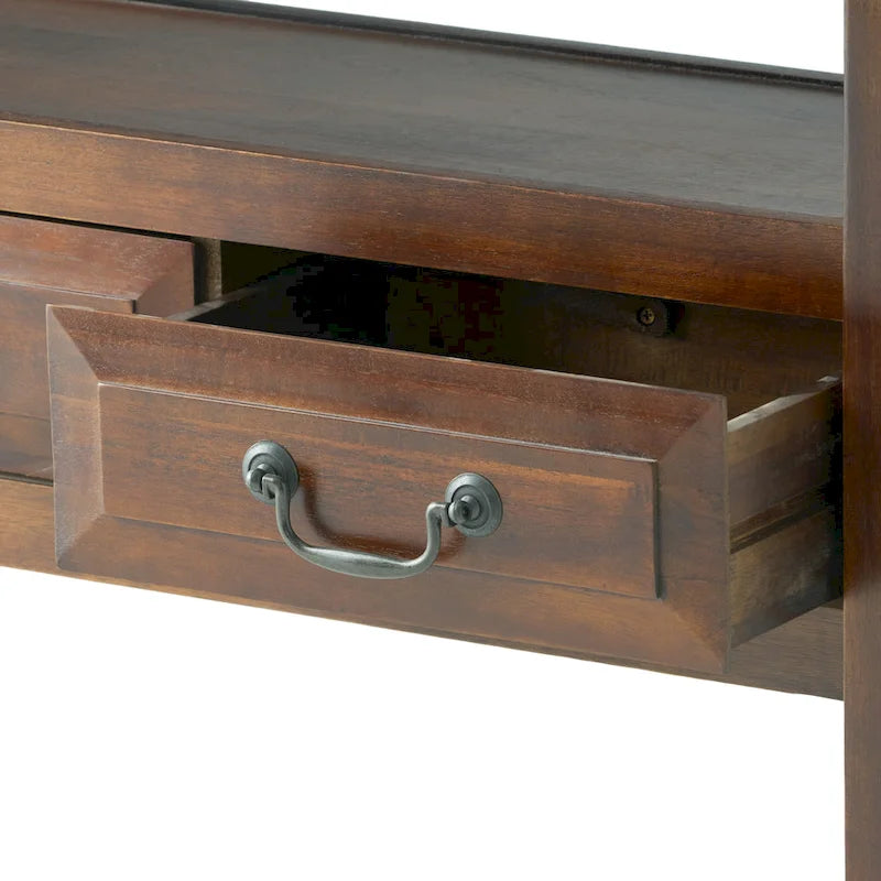 Rustic Acacia Wood Accent Console Table with Drawers and Shelf
