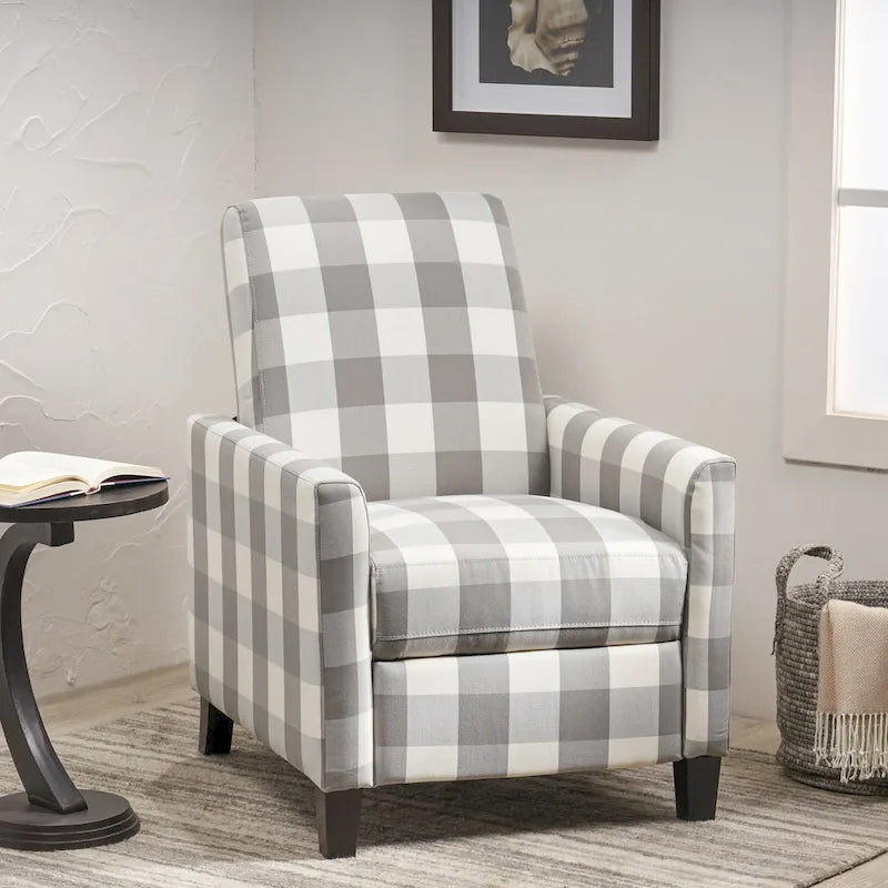 Contemporary Push Back Recliner Chair with Patterned Polyester Upholstery