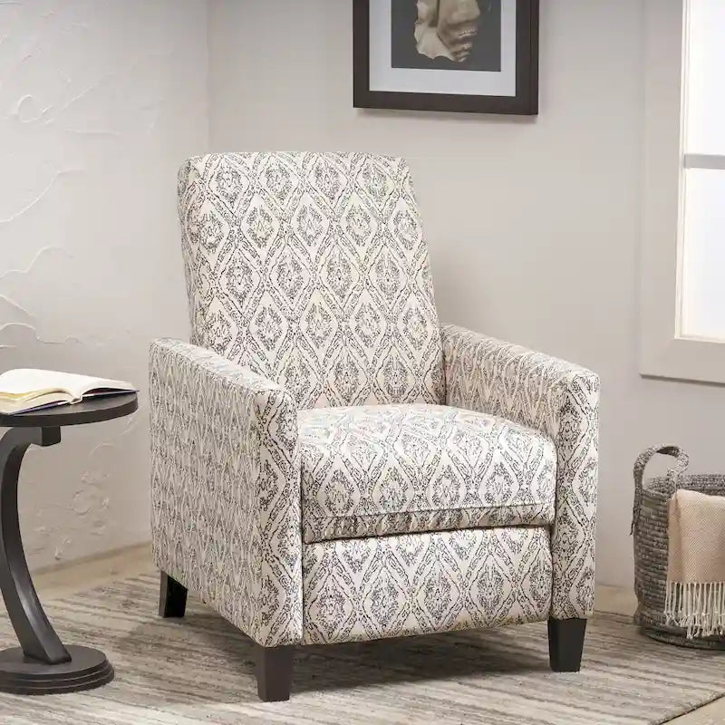 Contemporary Push Back Recliner Chair with Patterned Polyester Upholstery