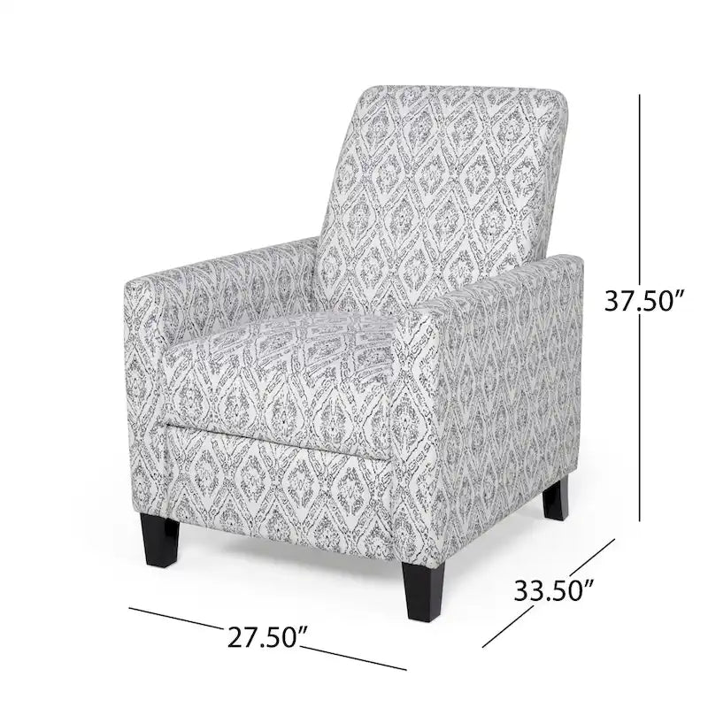 Contemporary Push Back Recliner Chair with Patterned Polyester Upholstery