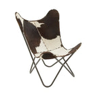 Sedia a farfalla artigianale in pelle bianca, grigia, marrone, marrone chiaro o marrone-beige con supporto nero