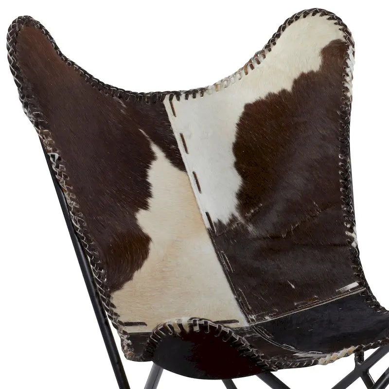 Sedia a farfalla artigianale in pelle bianca, grigia, marrone, marrone chiaro o marrone-beige con supporto nero
