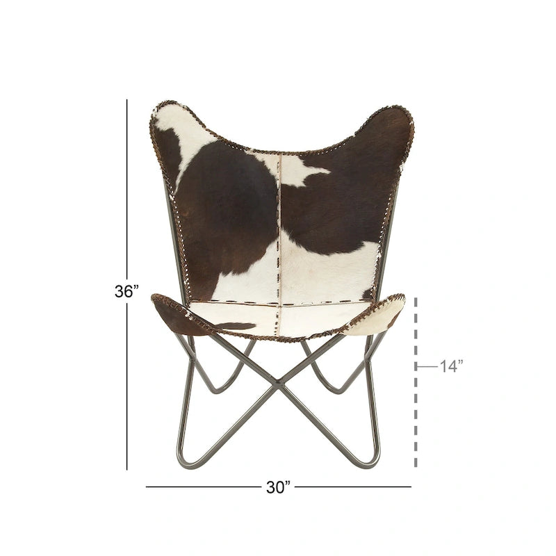 Sedia a farfalla artigianale in pelle bianca, grigia, marrone, marrone chiaro o marrone-beige con supporto nero