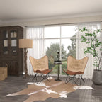 Sedia a farfalla artigianale in pelle bianca, grigia, marrone, marrone chiaro o marrone-beige con supporto nero