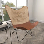 Sedia a farfalla artigianale in pelle bianca, grigia, marrone, marrone chiaro o marrone-beige con supporto nero
