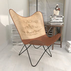 Sedia a farfalla artigianale in pelle bianca, grigia, marrone, marrone chiaro o marrone-beige con supporto nero
