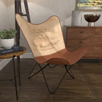 Sedia a farfalla artigianale in pelle bianca, grigia, marrone, marrone chiaro o marrone-beige con supporto nero